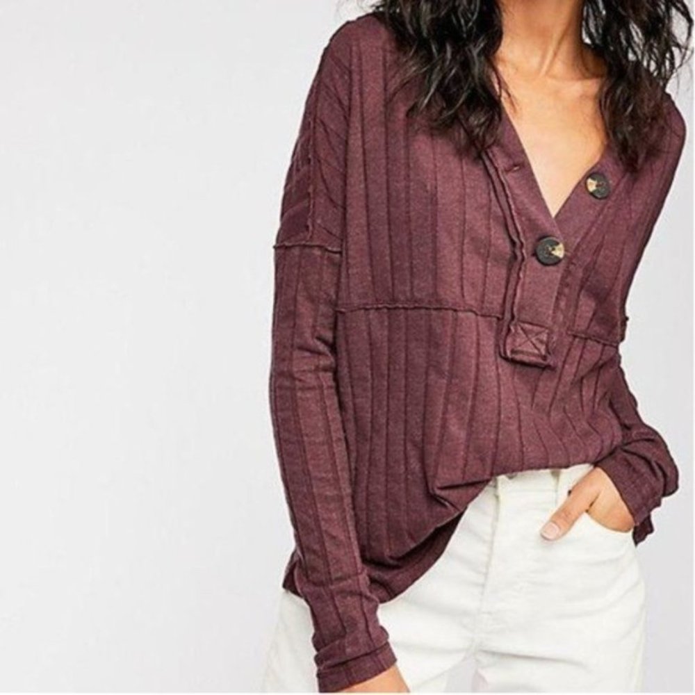 Free People Henley Ribbed Top XS